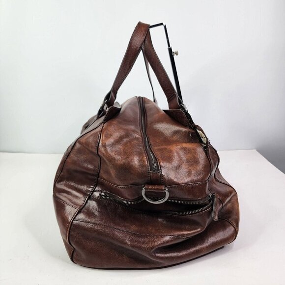 VTG Fossil Brand Brown Genuine leather distressed duffel Transit Carry on Flaw - Picture 7 of 14